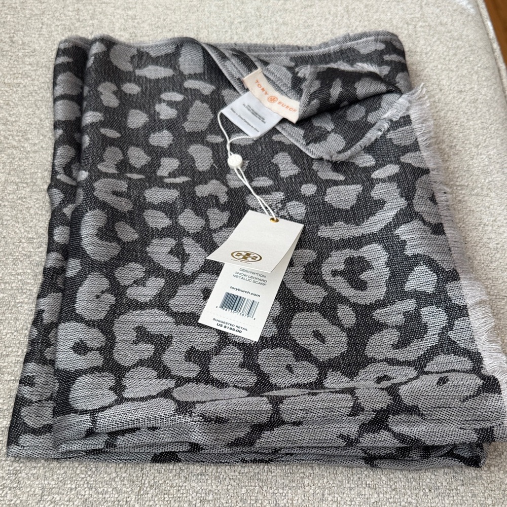 Tory Burch Snow Leopard Metallic Scarf NWT